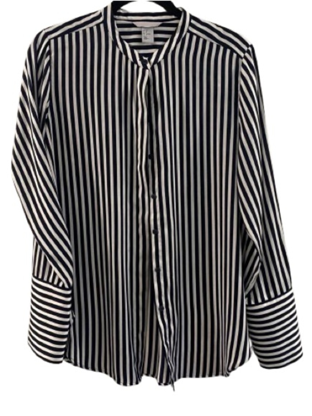 H&M Womens Blouse Size 6 Black Striped Regular Fit Button Up Long Sleeve